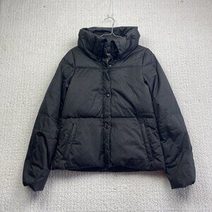 Lacoste Quilted Down Puffer Coat Snap Women's Size 38 Black Convertible Collar